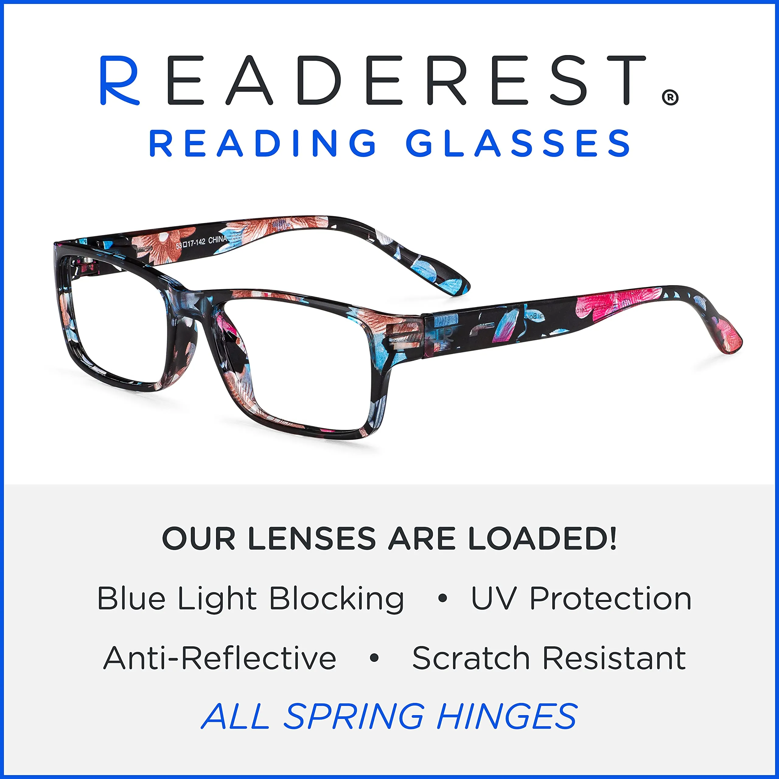 Blue-Light-Blocking-Reading-Glasses-Floral-3-50-Magnification Anti Glare