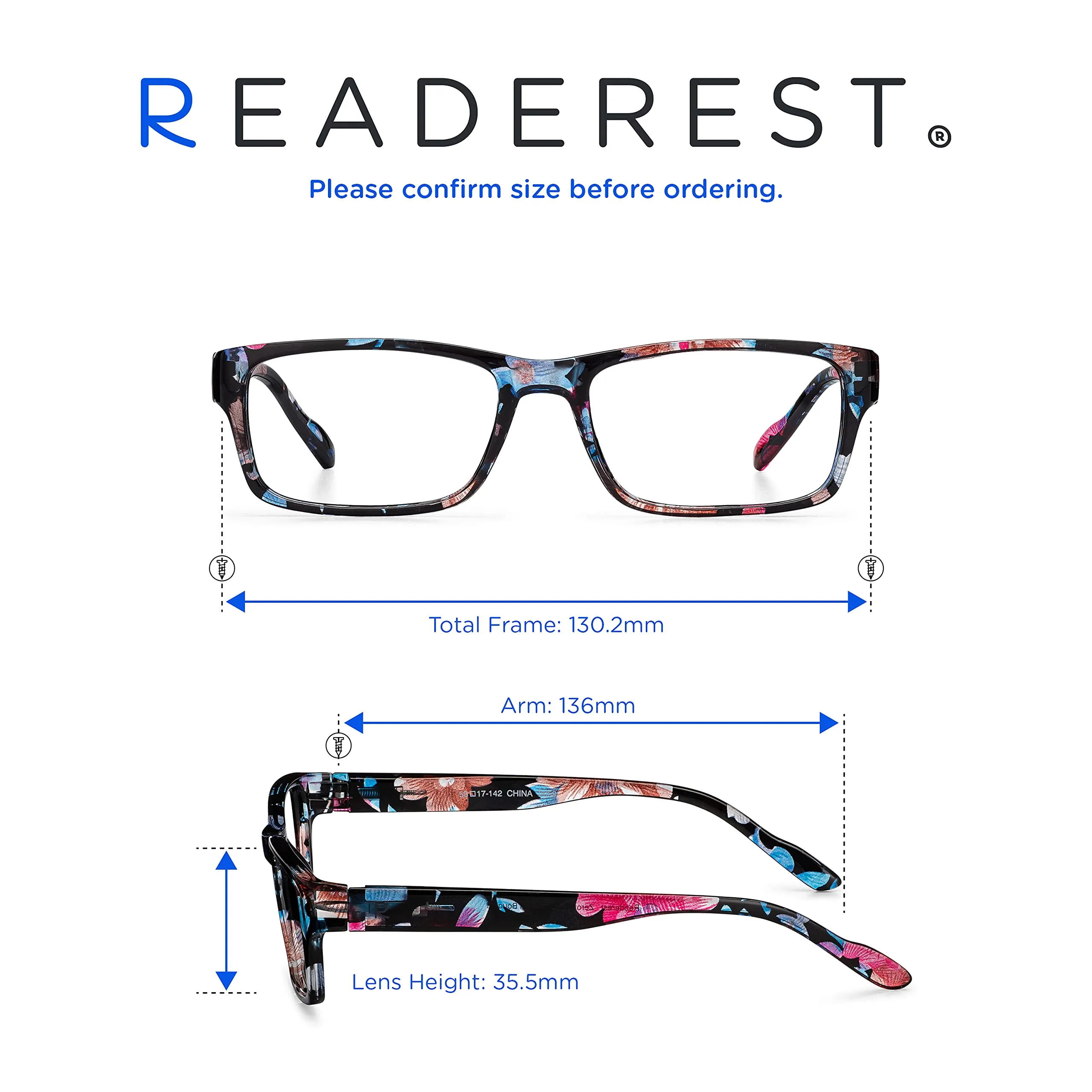 Blue-Light-Blocking-Reading-Glasses-Floral-3-50-Magnification Anti Glare