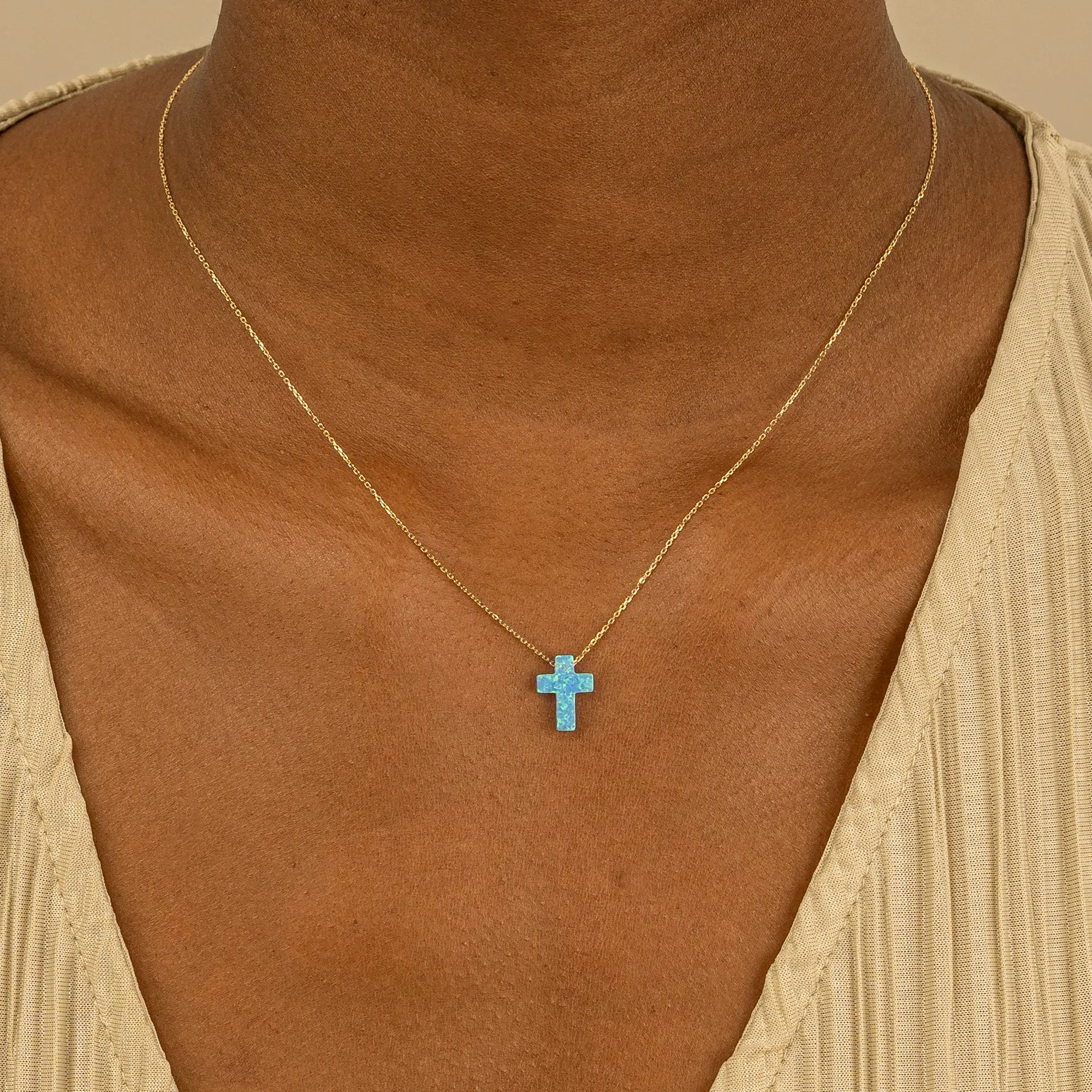 Blue Opal Cross Necklace, Ophelia