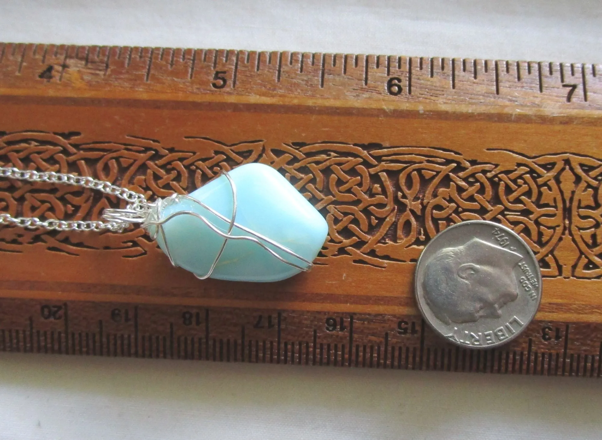 Blue Peruvian Opal Natural Gemstone Pendant Necklace