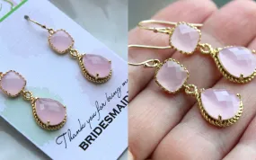 Blush Pink Jewelry Gold Bridesmaid Earrings - Blush Pink Earring - Bridesmaid Jewelry - Pink Earings - Wedding Jewelry - Wedding Earrings TT