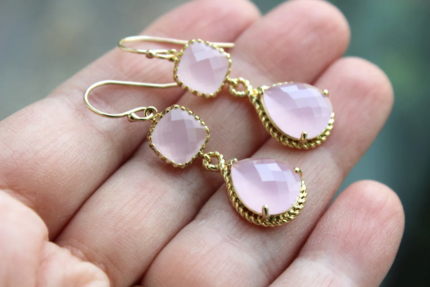 Blush Pink Jewelry Gold Bridesmaid Earrings - Blush Pink Earring - Bridesmaid Jewelry - Pink Earings - Wedding Jewelry - Wedding Earrings TT