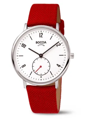 BOCCIA TITANIUM CASE RED FABRIC BAND SUB SECOND HAND DIAL 3350-01