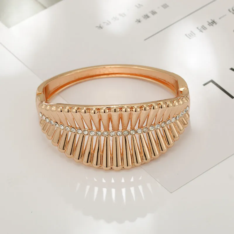 Bohemian Titanium Gold Wide Bracelet for Women - Vienna Verve Collection