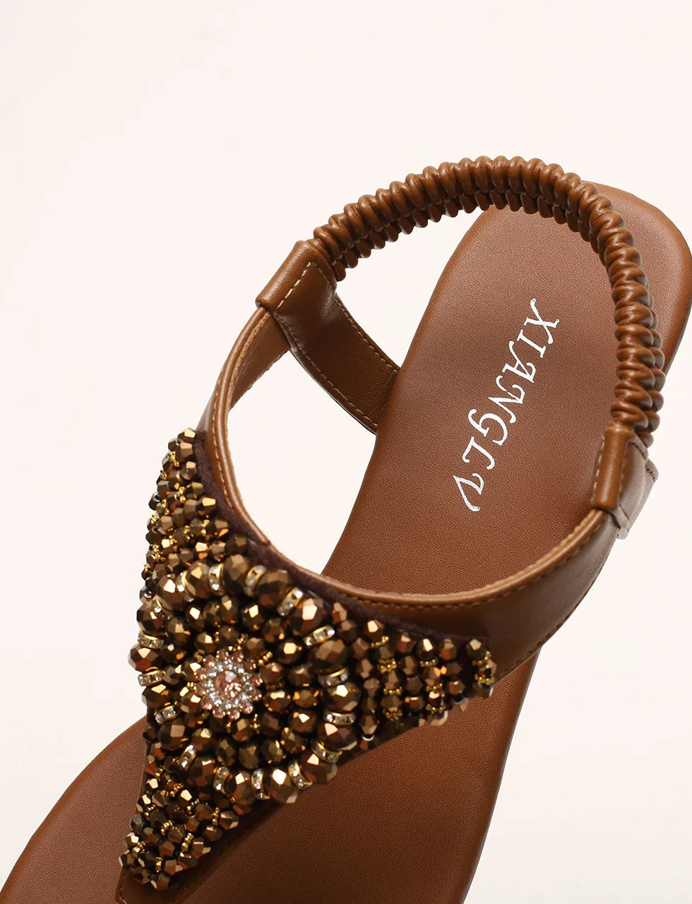 Brown Toe Ring Sandals With Boho Bead Decoration Holiday Shoes For Women