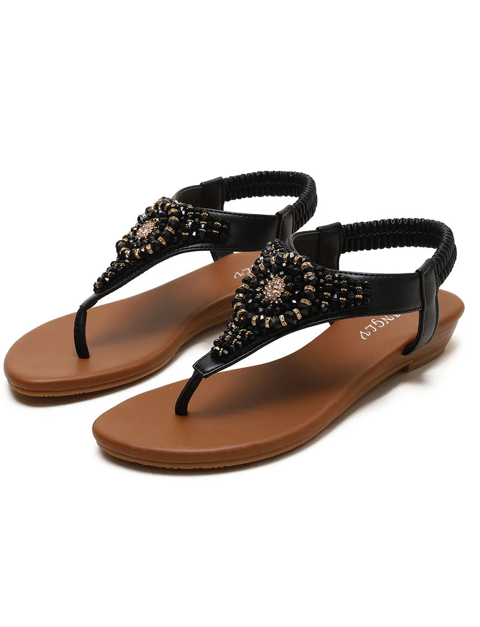 Brown Toe Ring Sandals With Boho Bead Decoration Holiday Shoes For Women