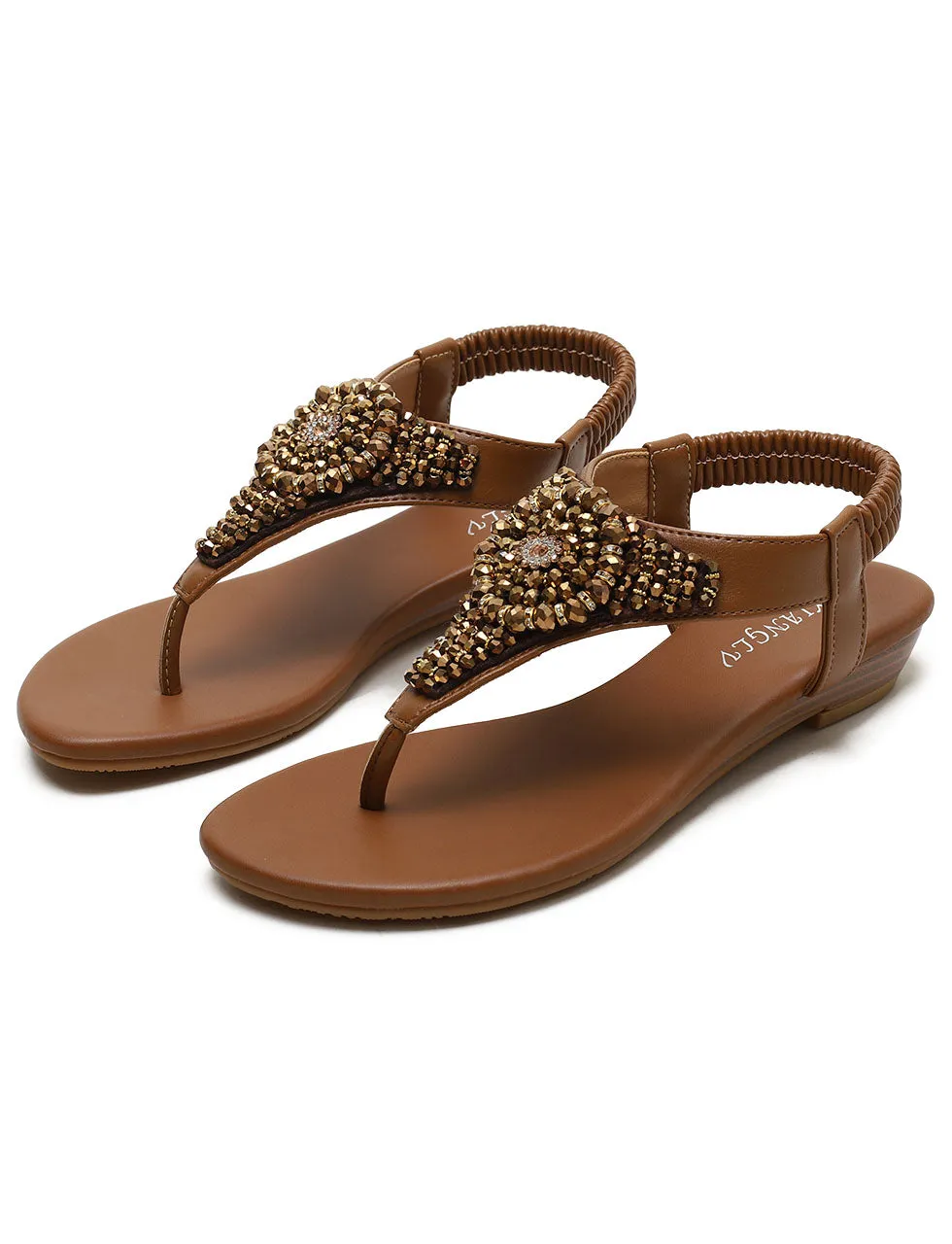 Brown Toe Ring Sandals With Boho Bead Decoration Holiday Shoes For Women