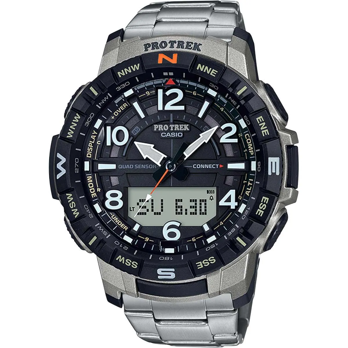 Casio Men's Quartz Watch - Pro Trek Compass Silver Titanium Bracelet | PRTB50T-7