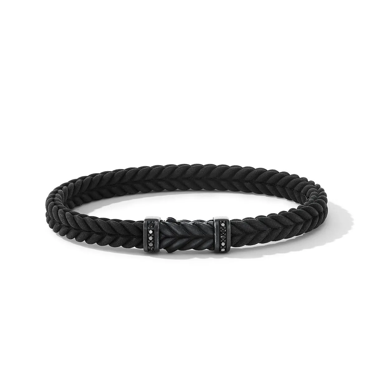 Chevron Black Rubber Bracelet with Black Titanium and Pave Black Diamonds