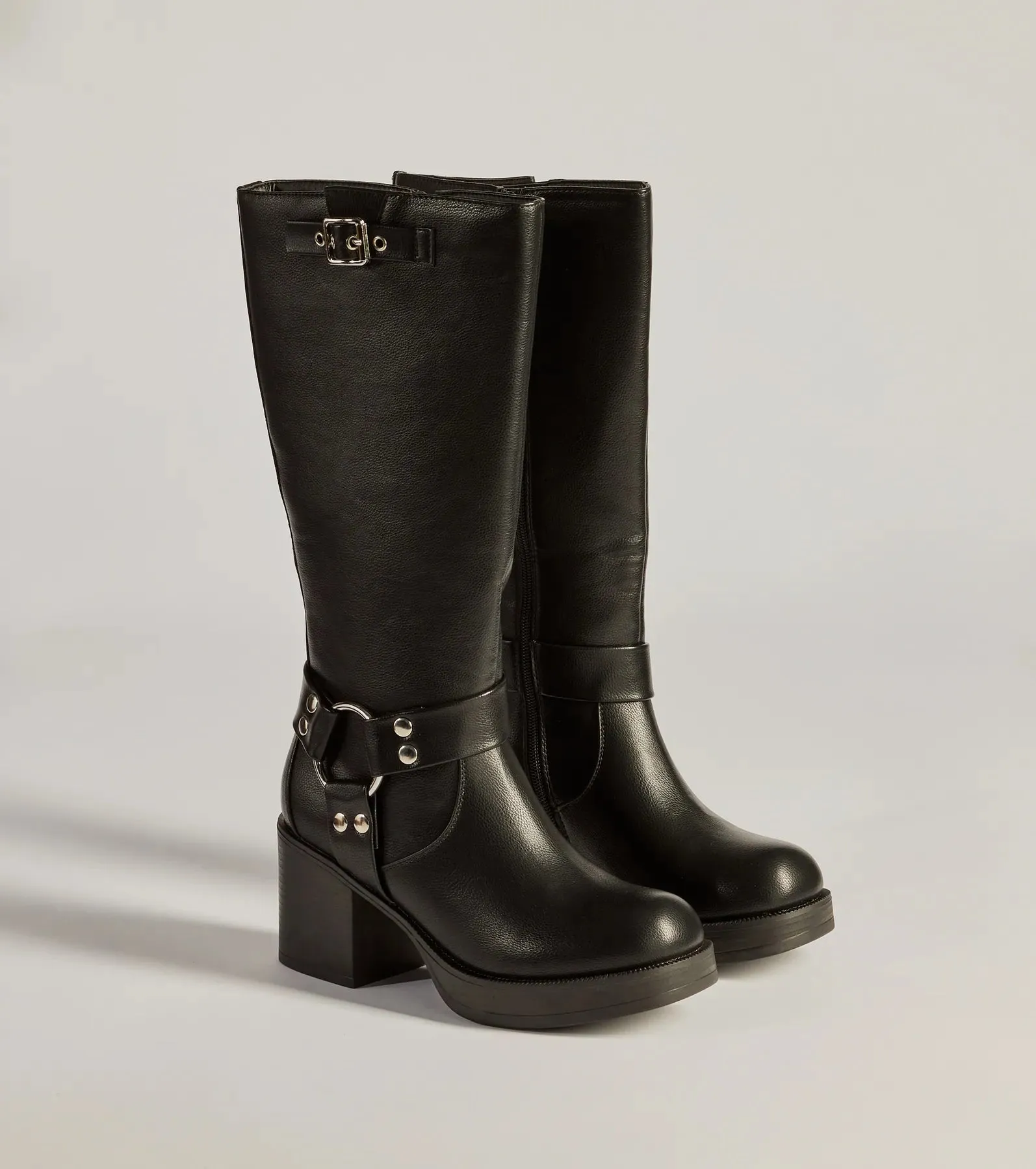 Chic Edge Under-The-Knee Moto Platform Boots