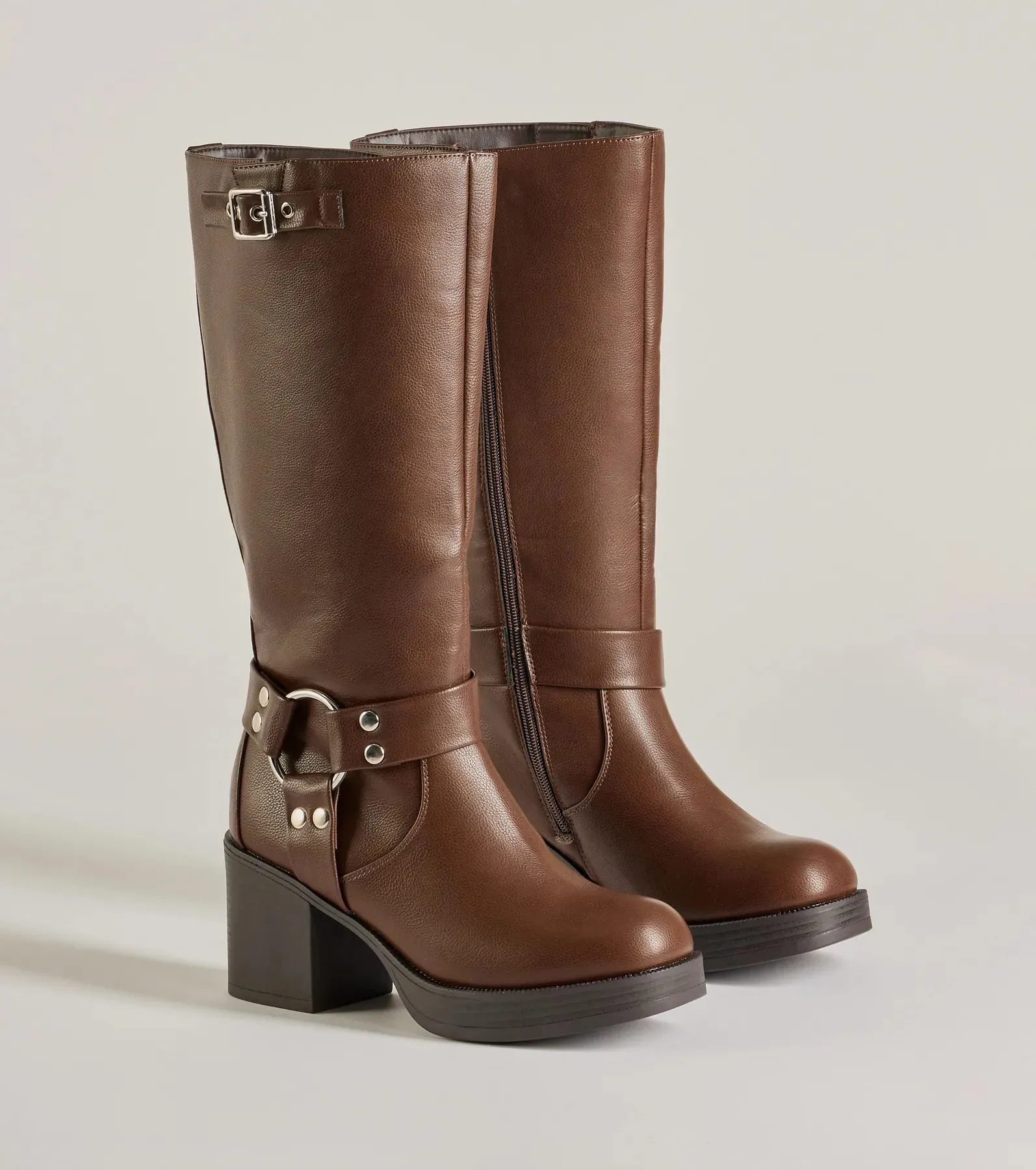 Chic Edge Under-The-Knee Moto Platform Boots