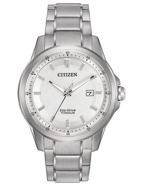 Citizen Eco-Drive Mens Super Titanium Sport Watch - Whtie Dial - Date - Bracelet