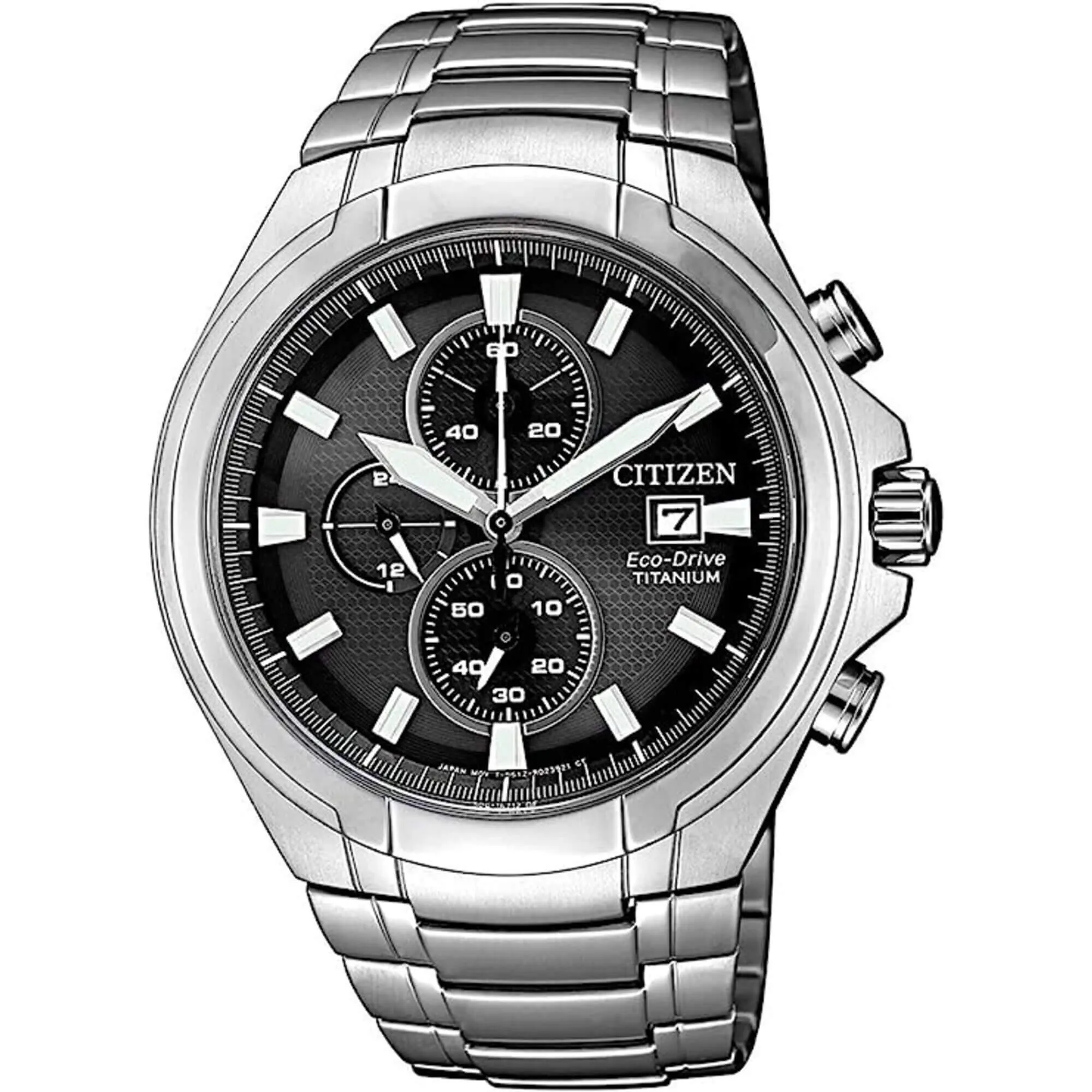 Citizen Men's Watch - Eco Drive Chronograph Black Dial Titanium Bracelet | CA0700-86E