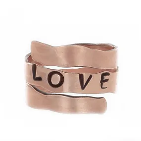 Copper Wrap Rings, stamped with the word "LOVE" or "JOY"- adjustable sizes