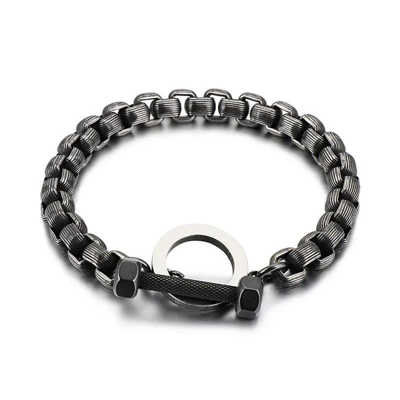 Creative Titanium Steel Square Pearl Bracelet for Men - Punk Retro Barbell Hand Jewelry