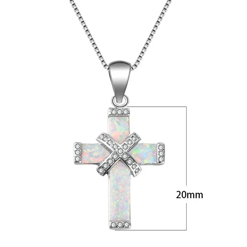 Cross Necklace White/Blue Imitation Fire Opal Zircon