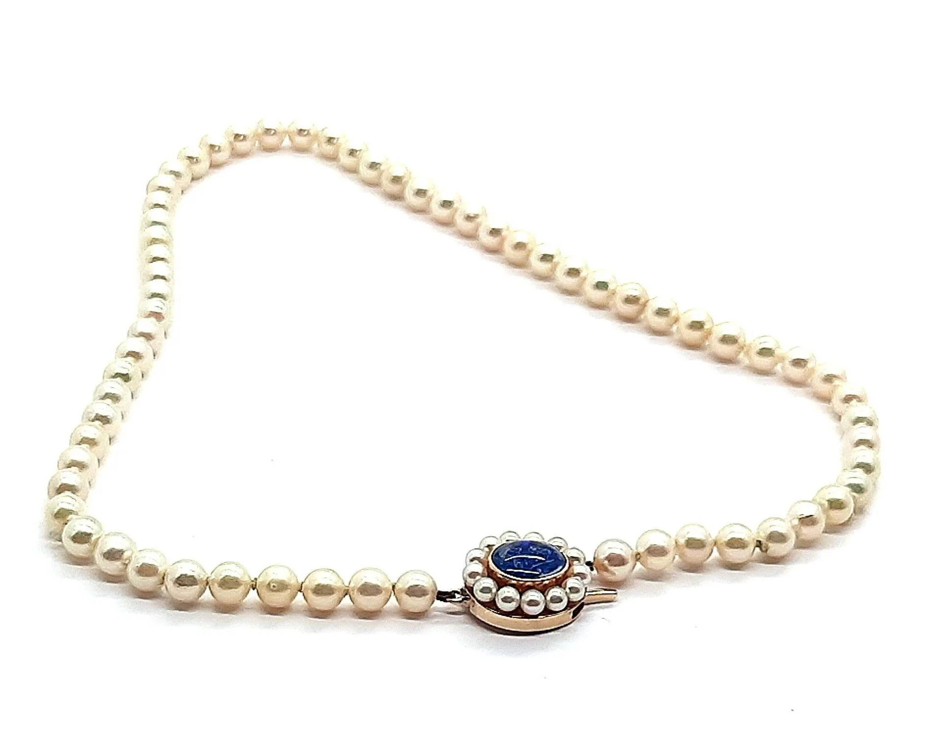 Cultured Pearl Strand Necklace with Opal Triplet & Yellow Gold Clasp