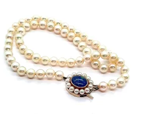 Cultured Pearl Strand Necklace with Opal Triplet & Yellow Gold Clasp