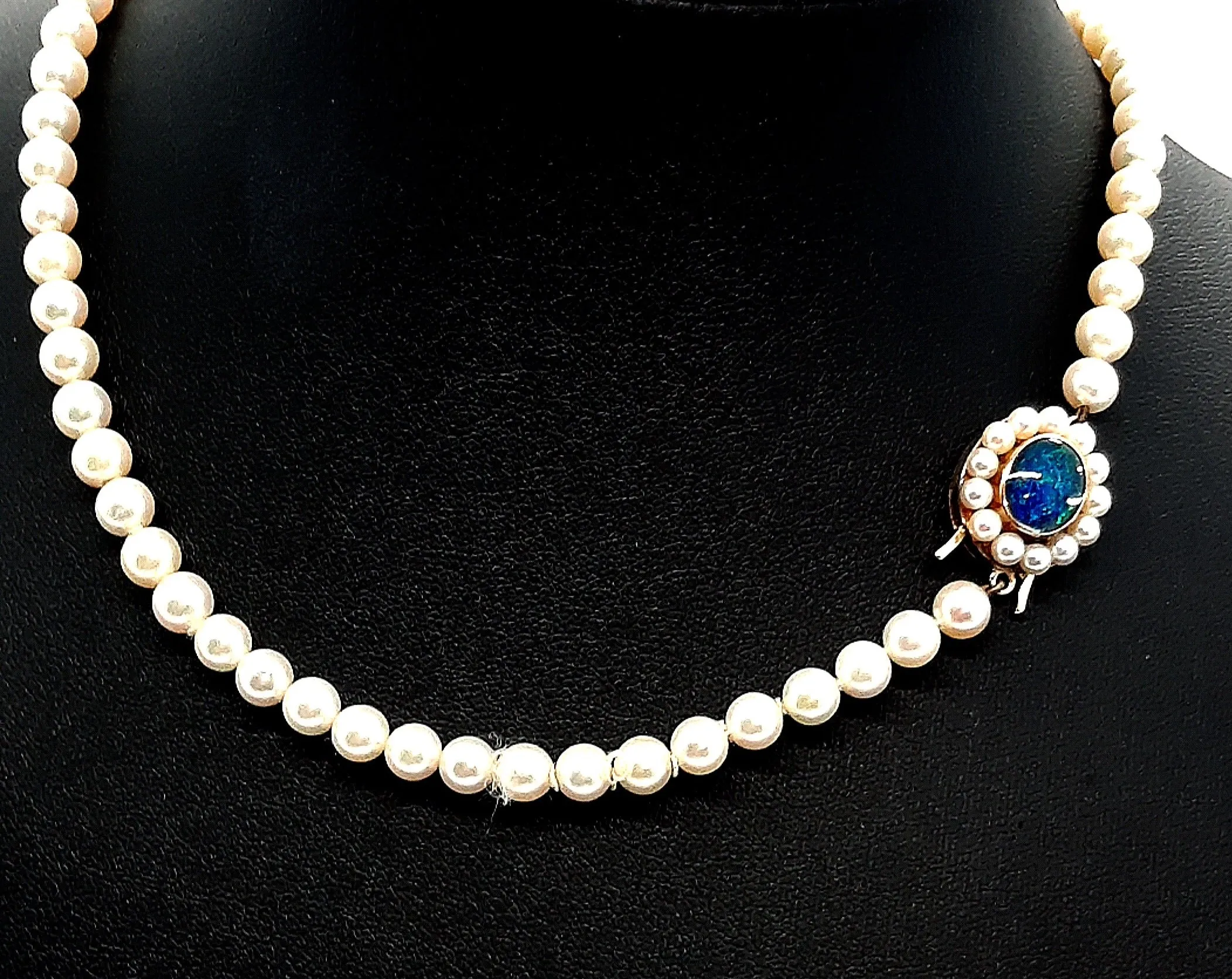 Cultured Pearl Strand Necklace with Opal Triplet & Yellow Gold Clasp