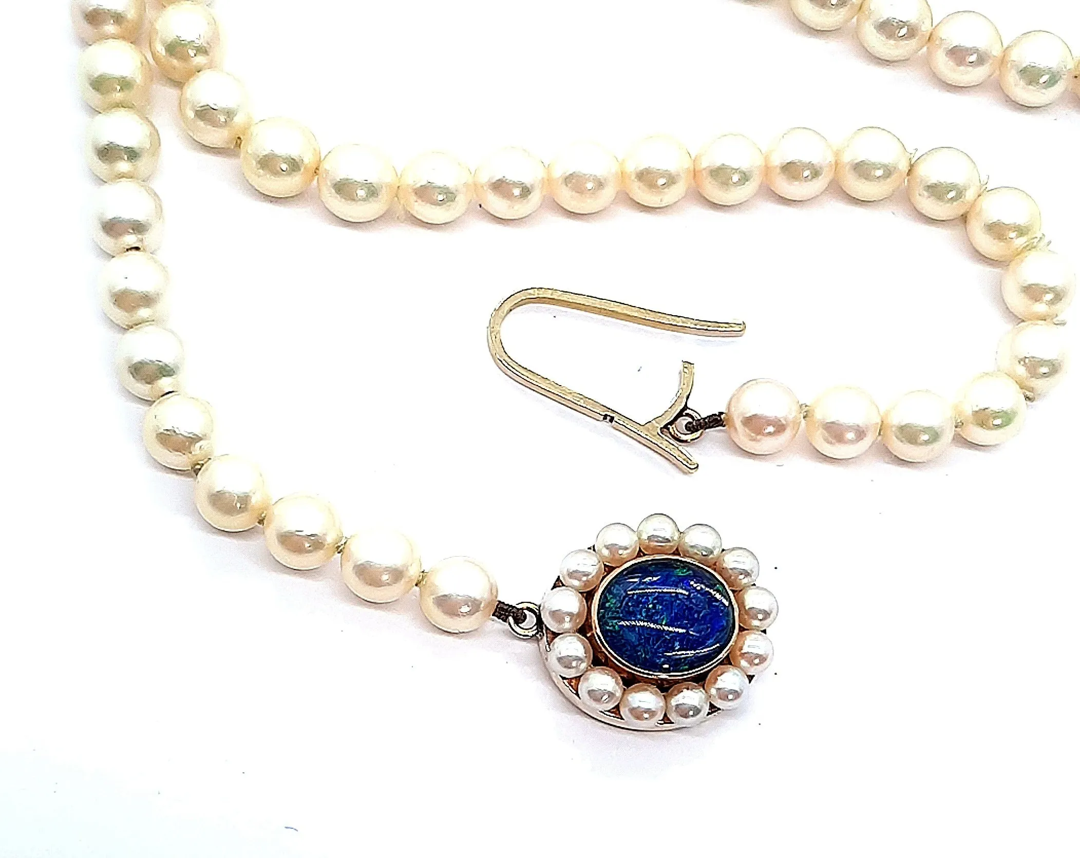 Cultured Pearl Strand Necklace with Opal Triplet & Yellow Gold Clasp