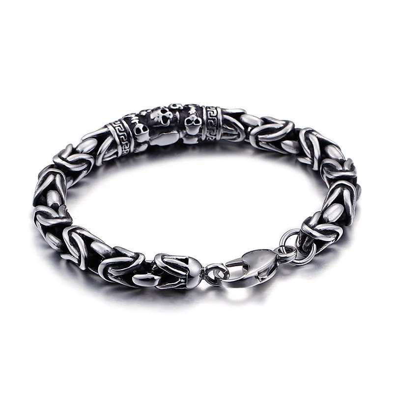 Custom Engraved Titanium Steel Men's Skull Bracelet with Retro Safety Pattern