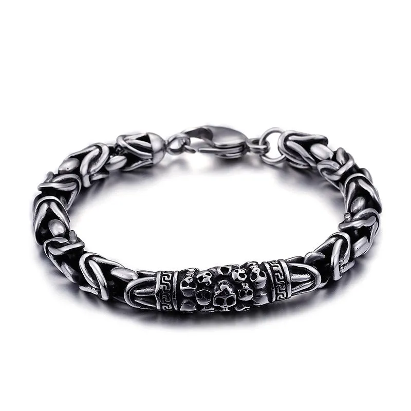 Custom Engraved Titanium Steel Men's Skull Bracelet with Retro Safety Pattern