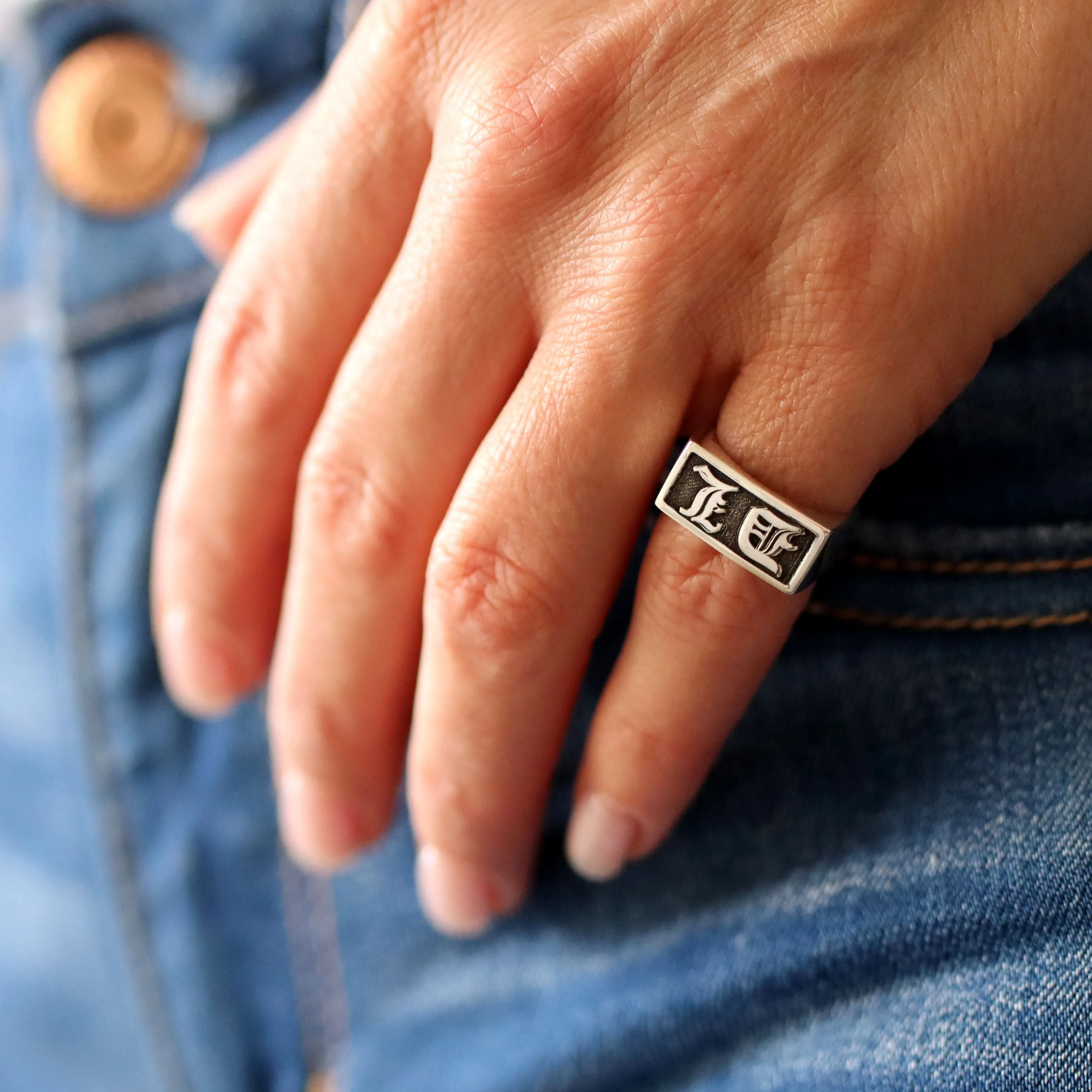 Custom Signet Pinky Ring for Women - Initial Signet Ring Sterling silver