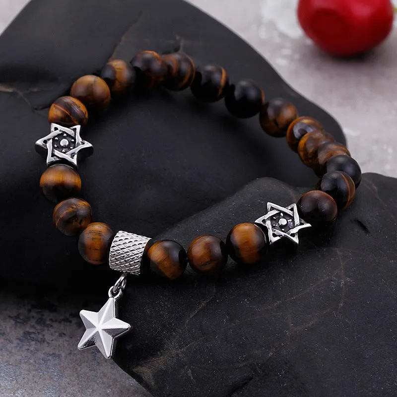 Customizable Beaded Pentagram and Hexagram Titanium Steel Couple Bracelet for Men