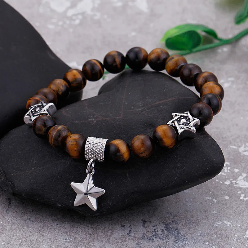 Customizable Beaded Pentagram and Hexagram Titanium Steel Couple Bracelet for Men