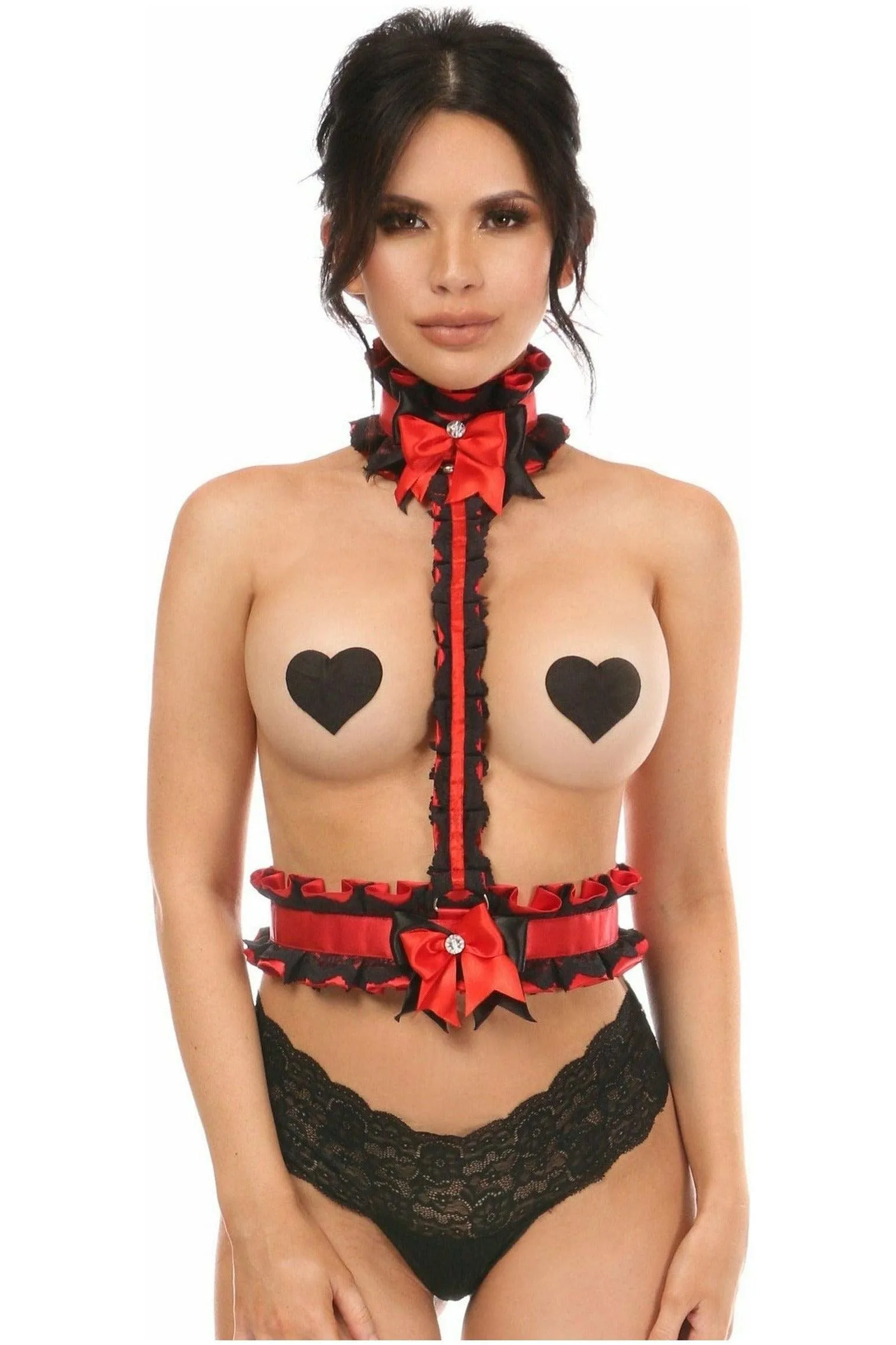 Daisy Corsets Kitten Collection Red/Black Lace Single Strap Body Harness