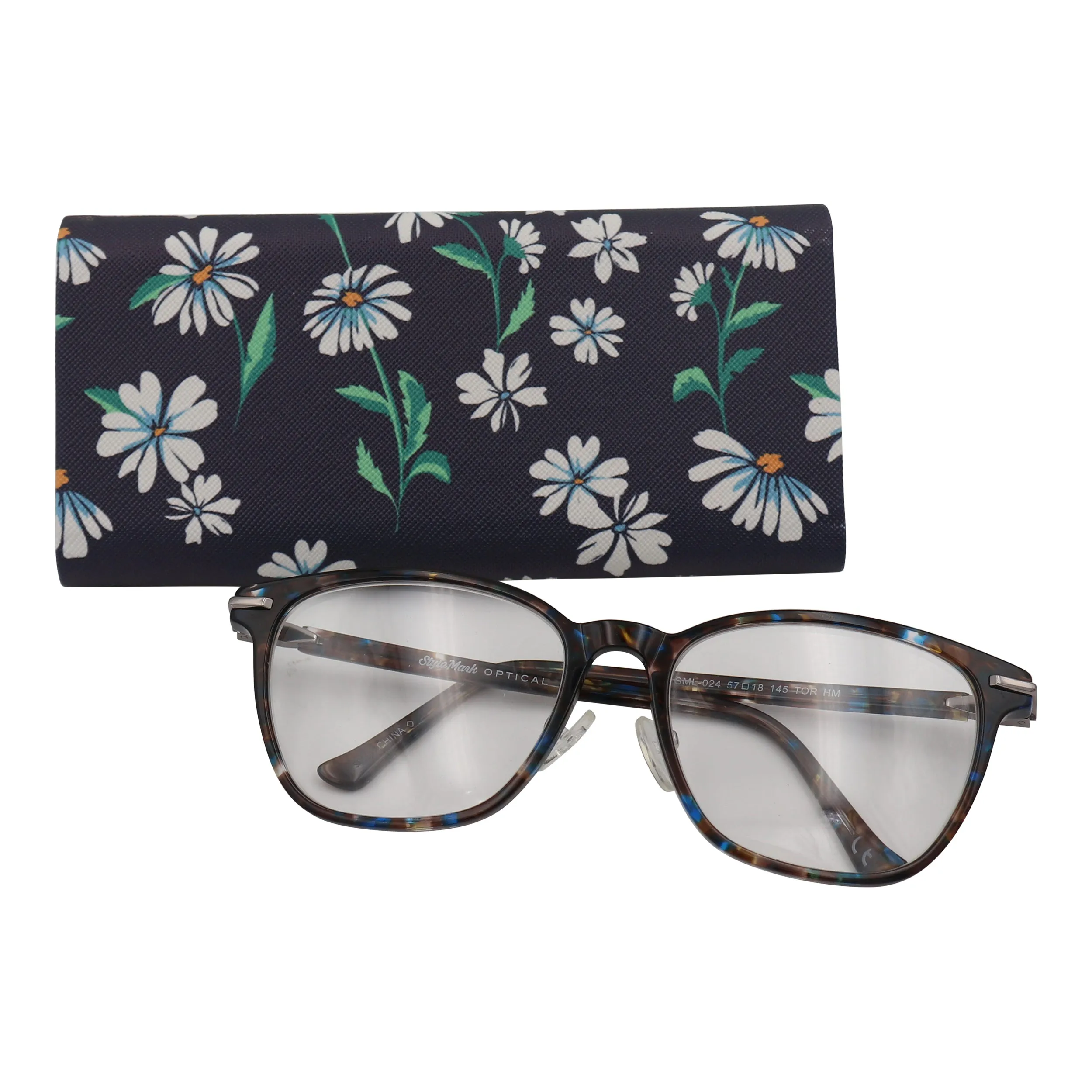 Daisy Flower Eyewear Glasses Case - Eco Leather Magnetic Folding Hard Case for Sunglasses, Eyeglasses, Reading Glasses