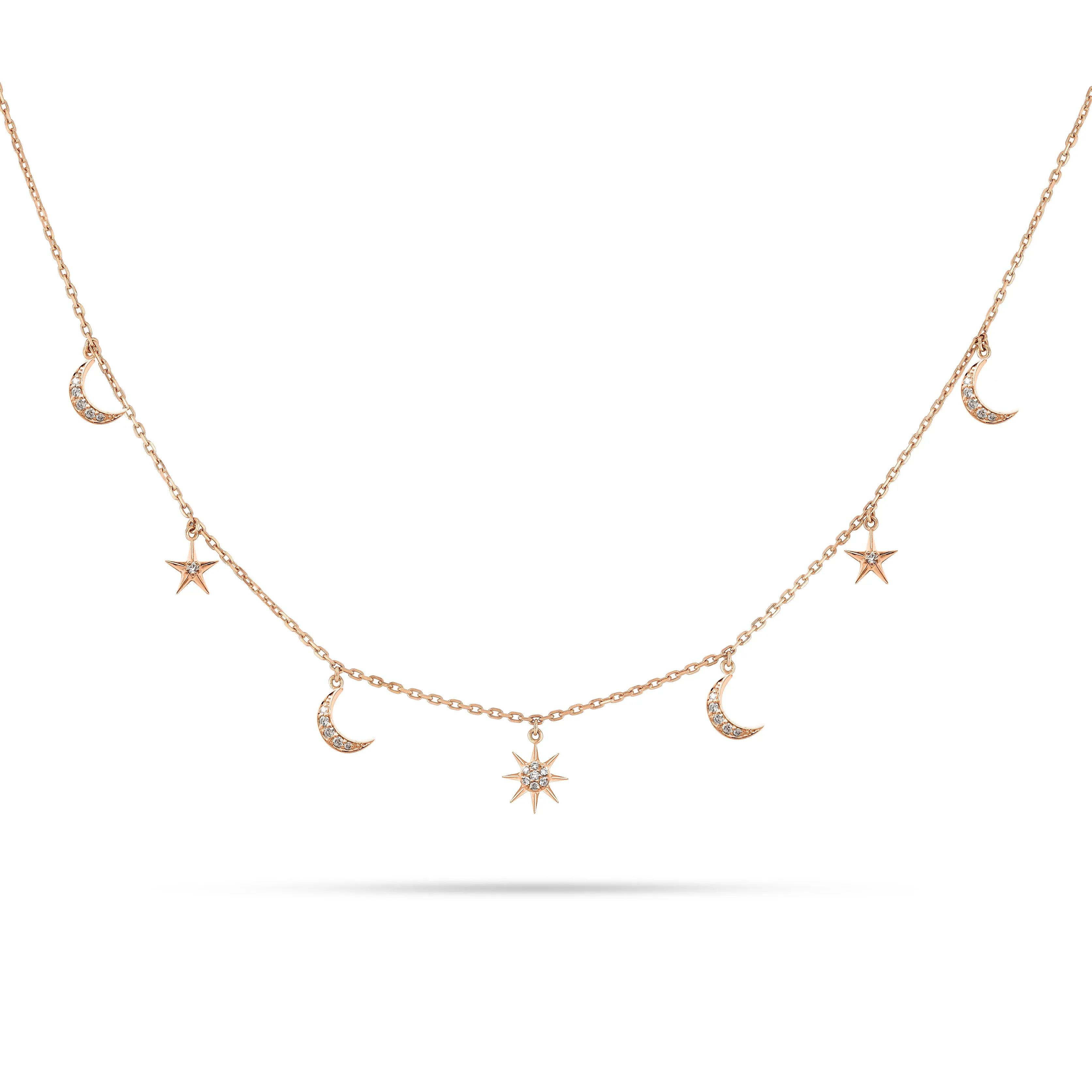 Dangling Moon & Stars Round Diamond Choker