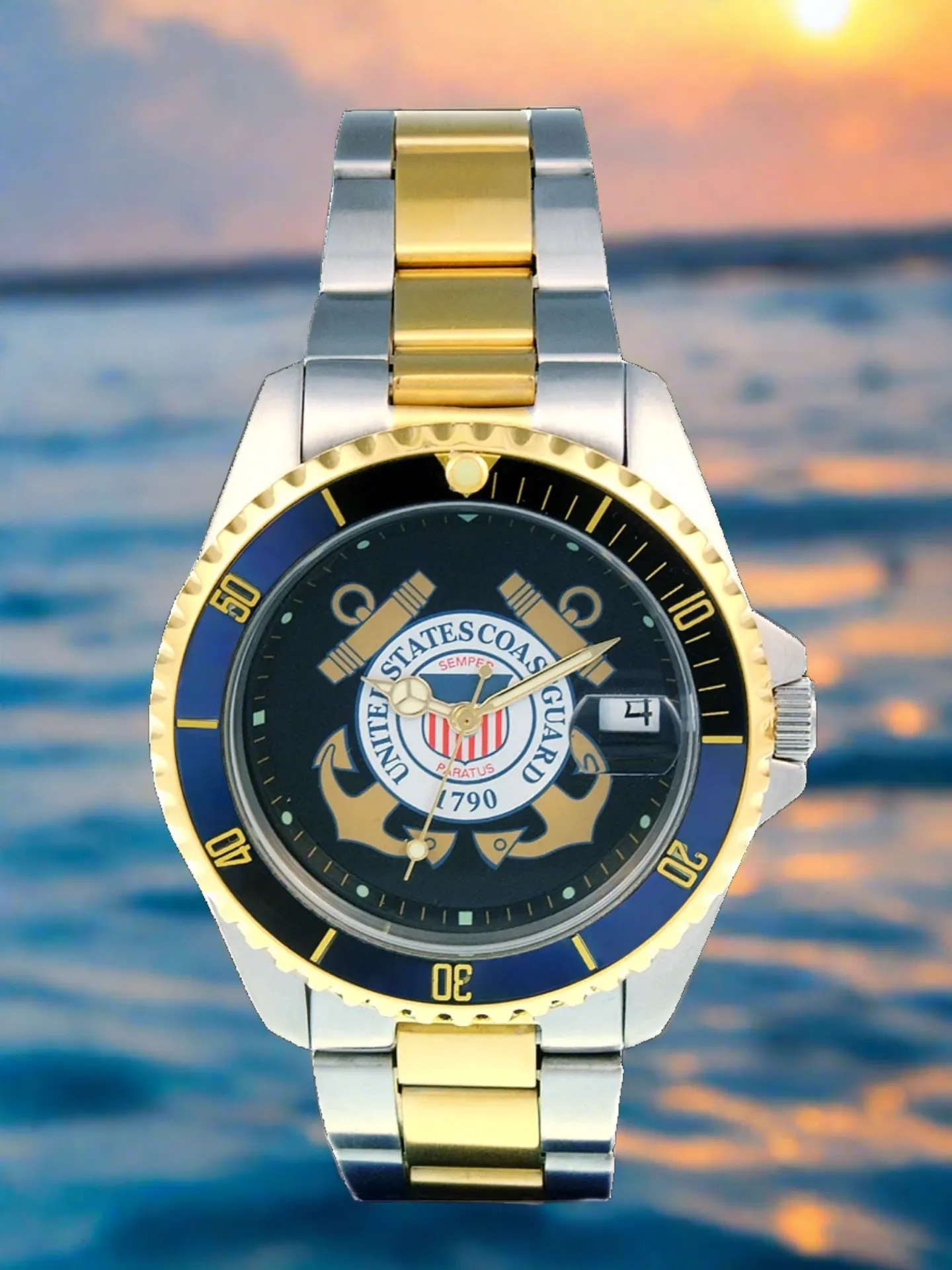 Del Mar Watches Men's Coast Guard Military Watch - Two Tone Bracelet #50499