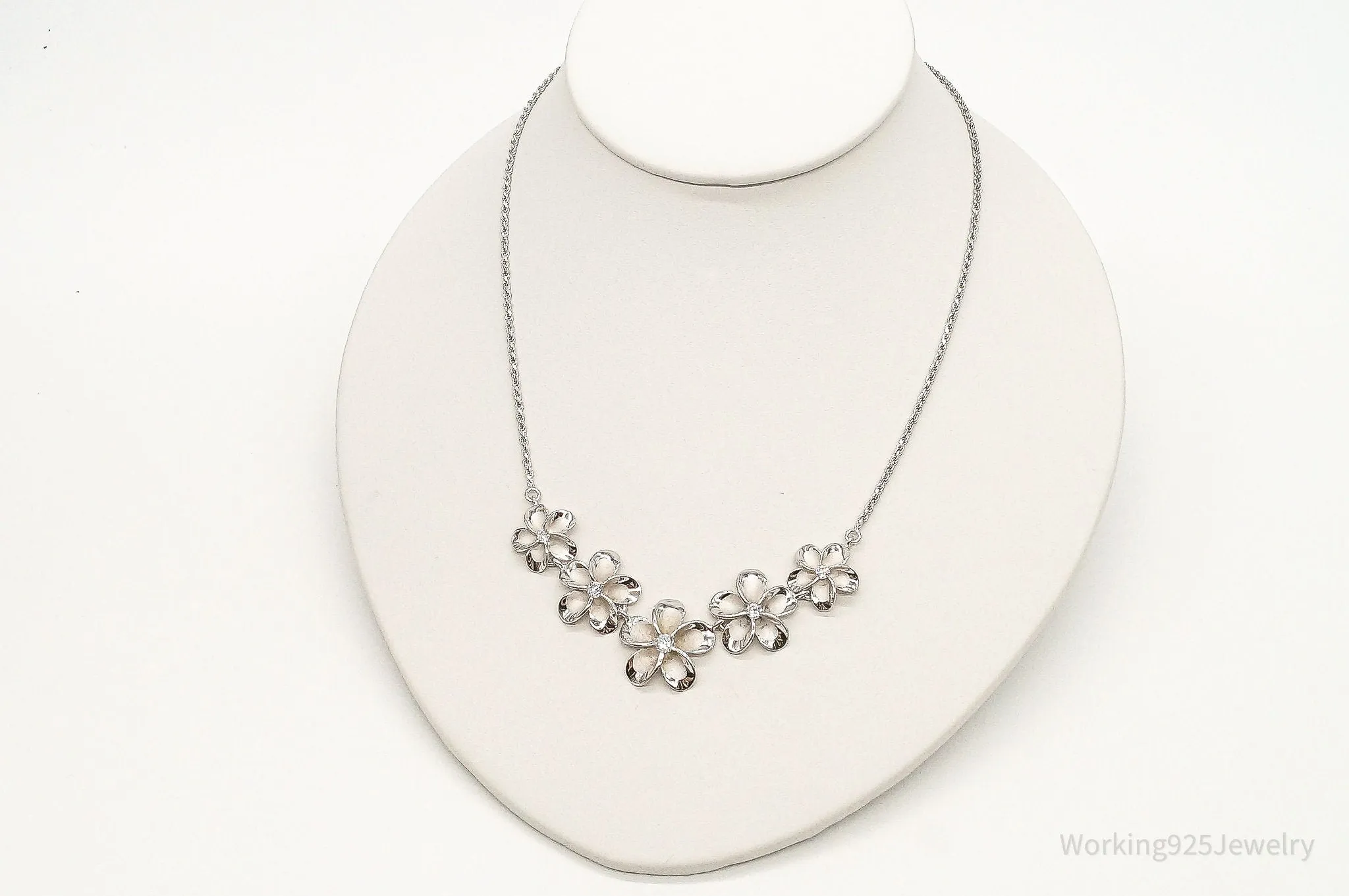 Designer Cubic Zirconia Sterling Silver Flower Necklace