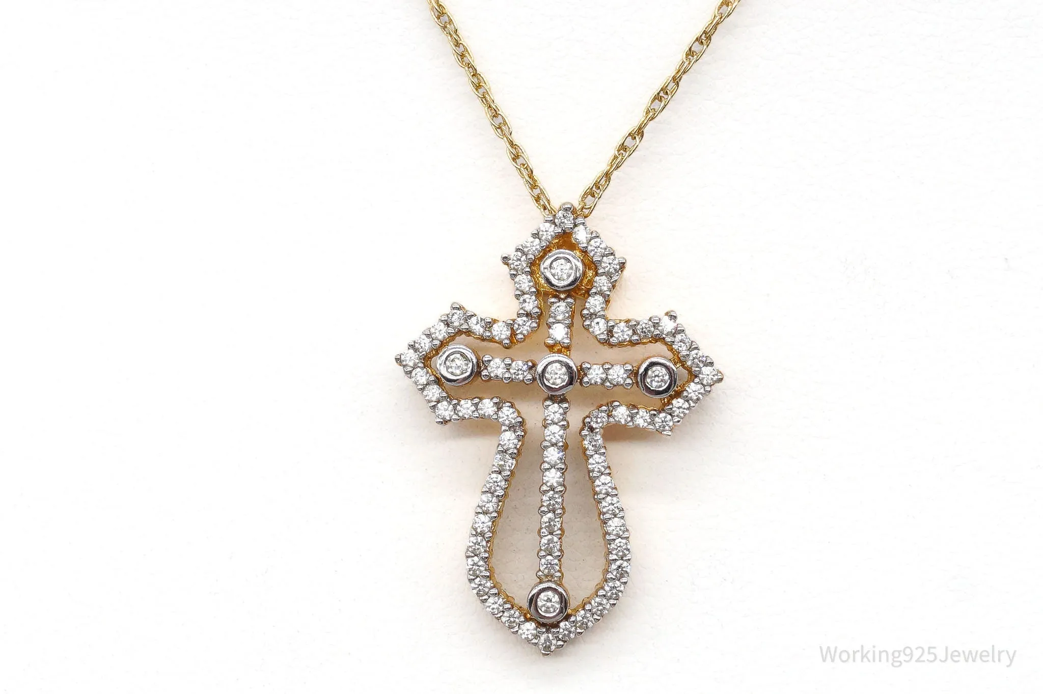 Designer Heng Ngai Cubic Zirconia Gold Vermeil Sterling Silver Cross Necklace