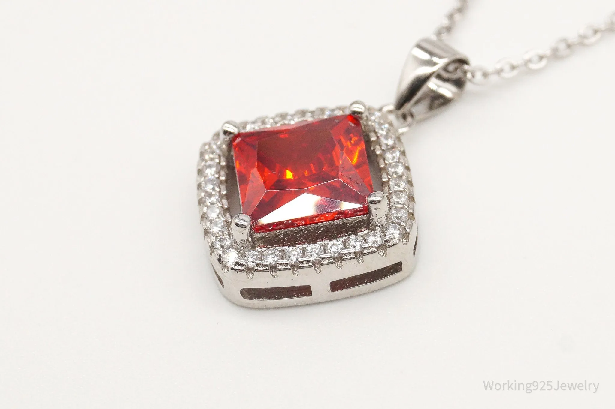 Designer Ryze Red & White Cubic Zirconia Sterling Silver Necklace