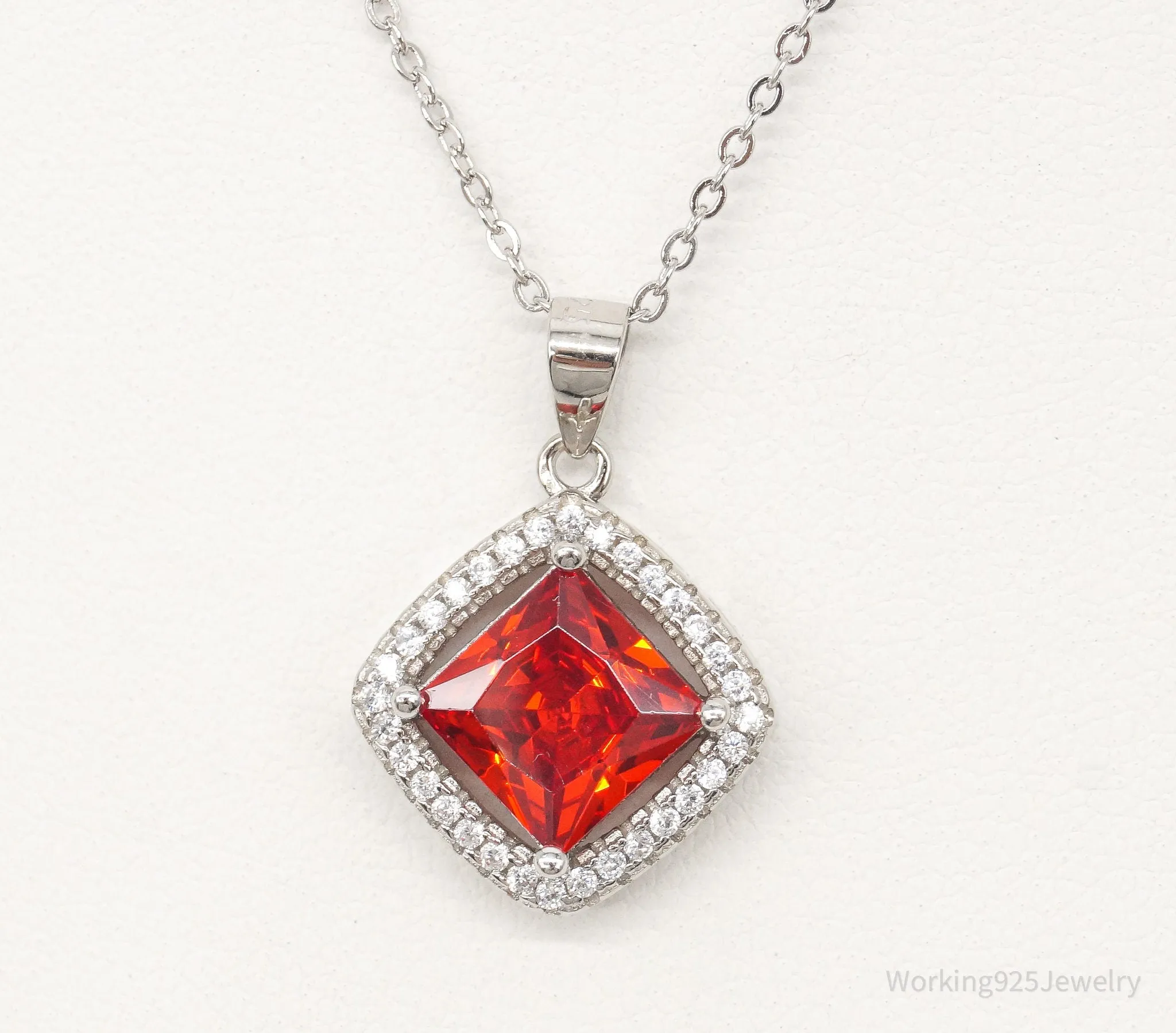 Designer Ryze Red & White Cubic Zirconia Sterling Silver Necklace