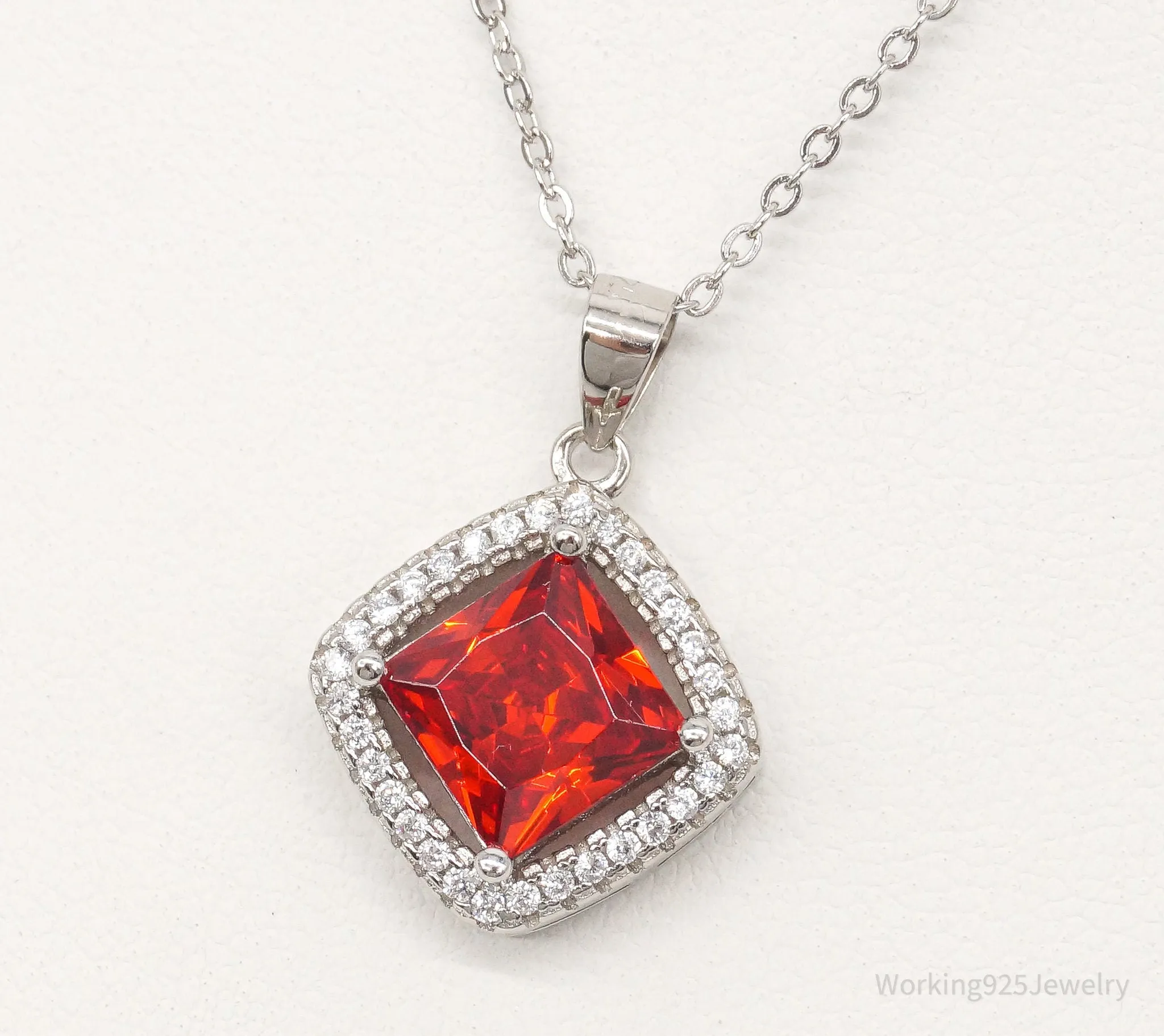 Designer Ryze Red & White Cubic Zirconia Sterling Silver Necklace