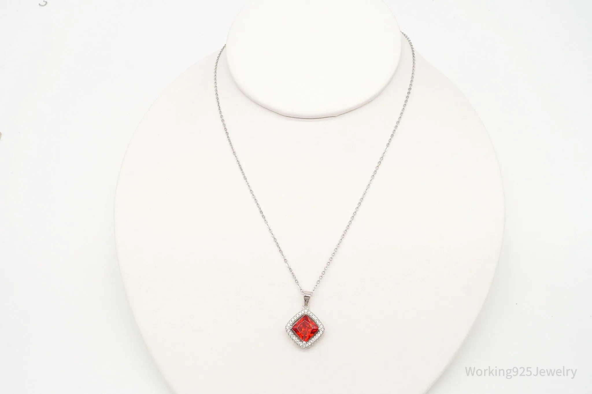 Designer Ryze Red & White Cubic Zirconia Sterling Silver Necklace