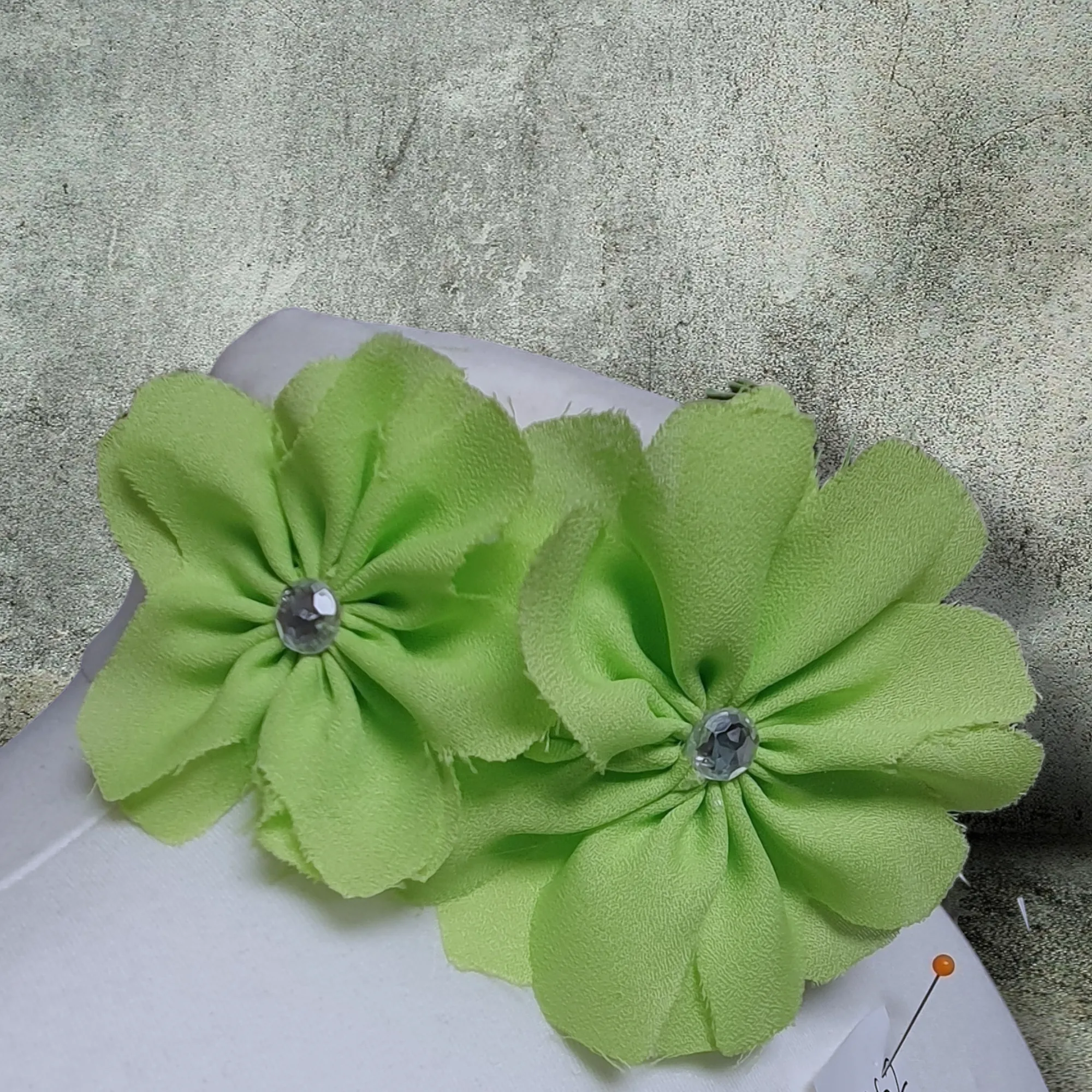 Double Flower Choker Corsage Handmade Recycled Material, Ribbon Tie, Lime Green Black Ribbon