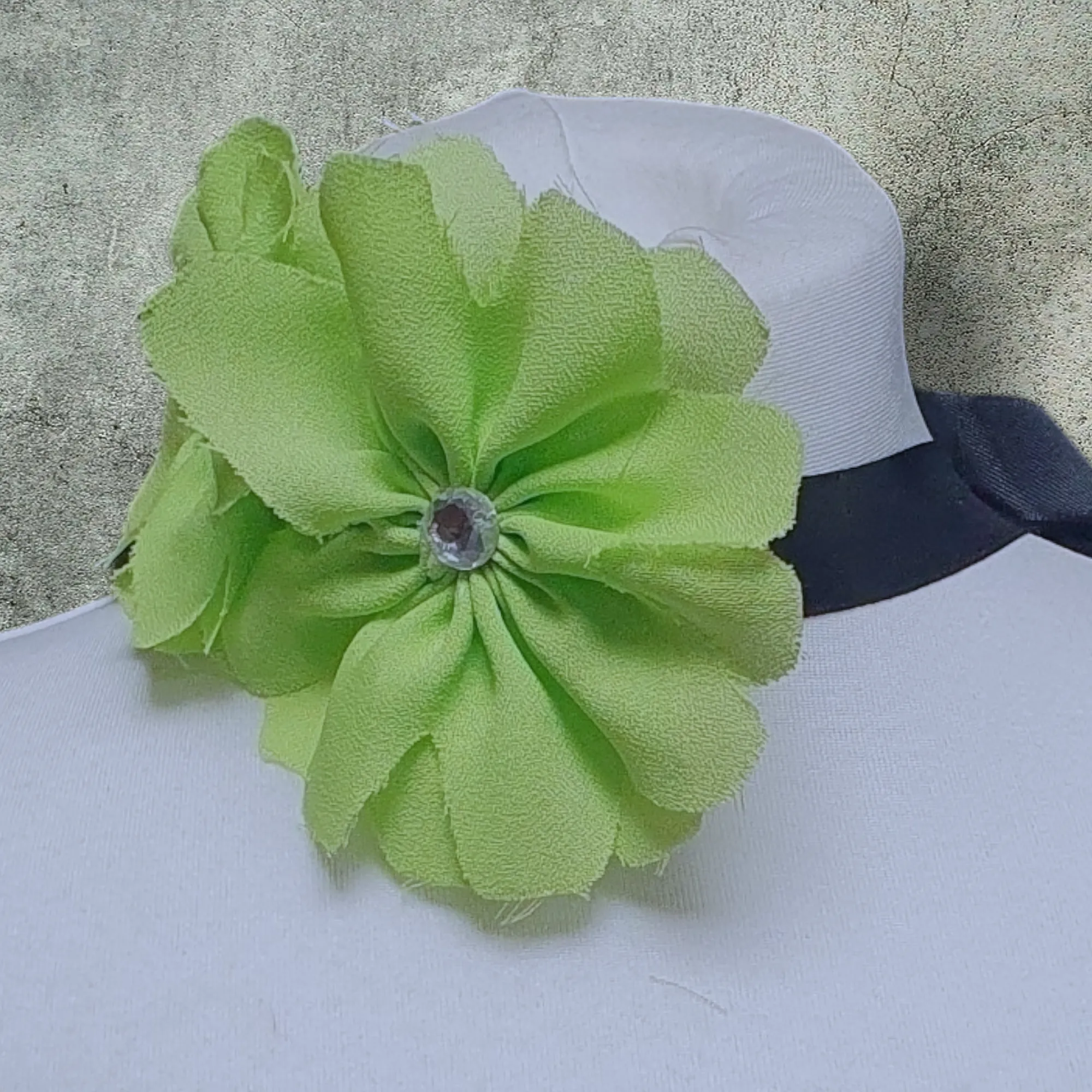 Double Flower Choker Corsage Handmade Recycled Material, Ribbon Tie, Lime Green Black Ribbon