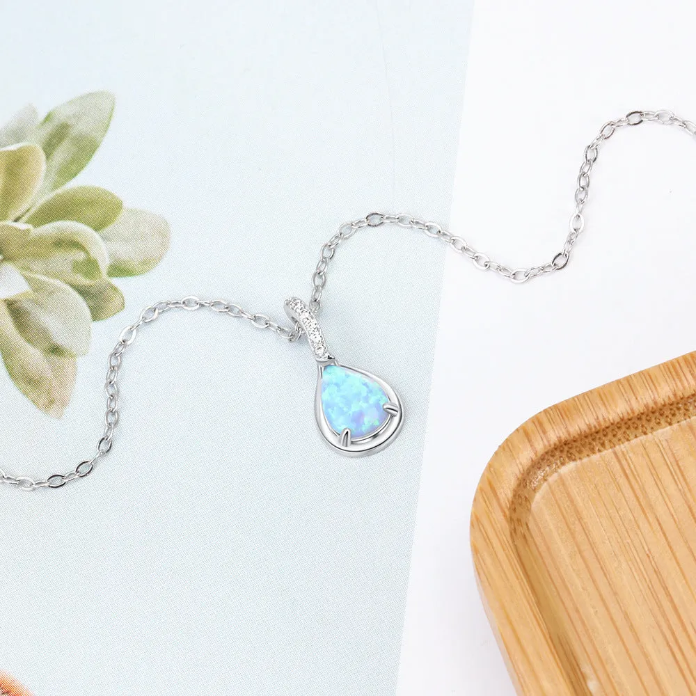 Droplet Blue Opal Zircon Sterling Silver Necklace