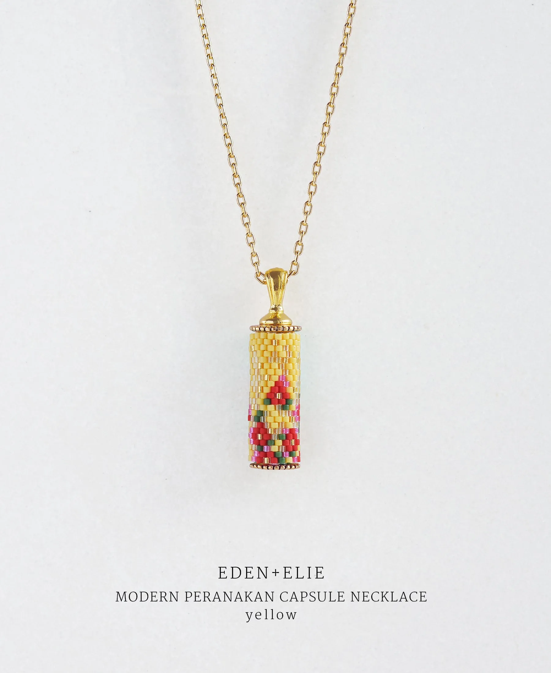 EDEN   ELIE Modern Peranakan capsule pendant necklace   bangle gift set - yellow