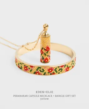 EDEN   ELIE Modern Peranakan capsule pendant necklace   bangle gift set - yellow