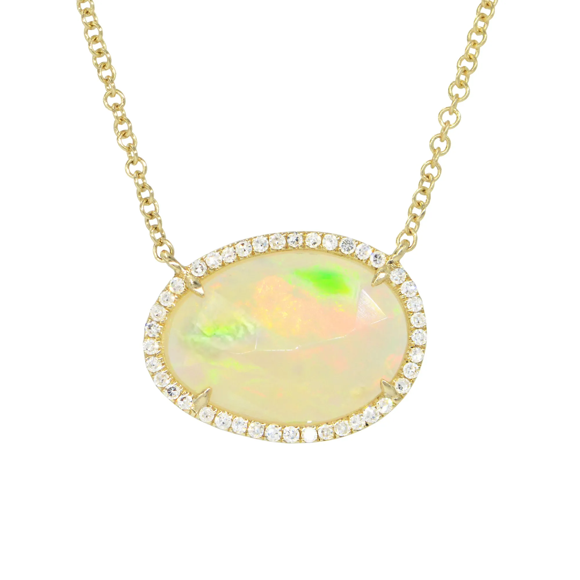 Ethiopian Opal Necklace With Diamonds - Large