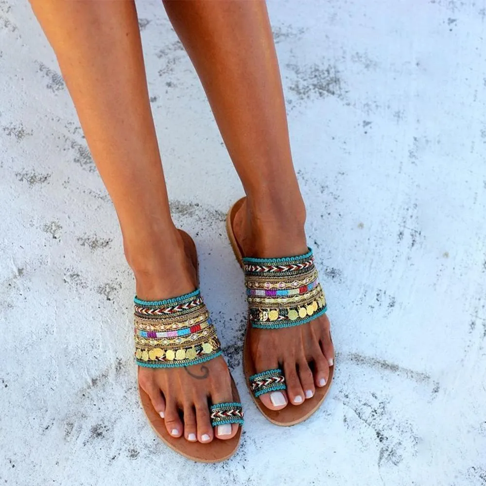 Ethnic boho style toe ring sandals