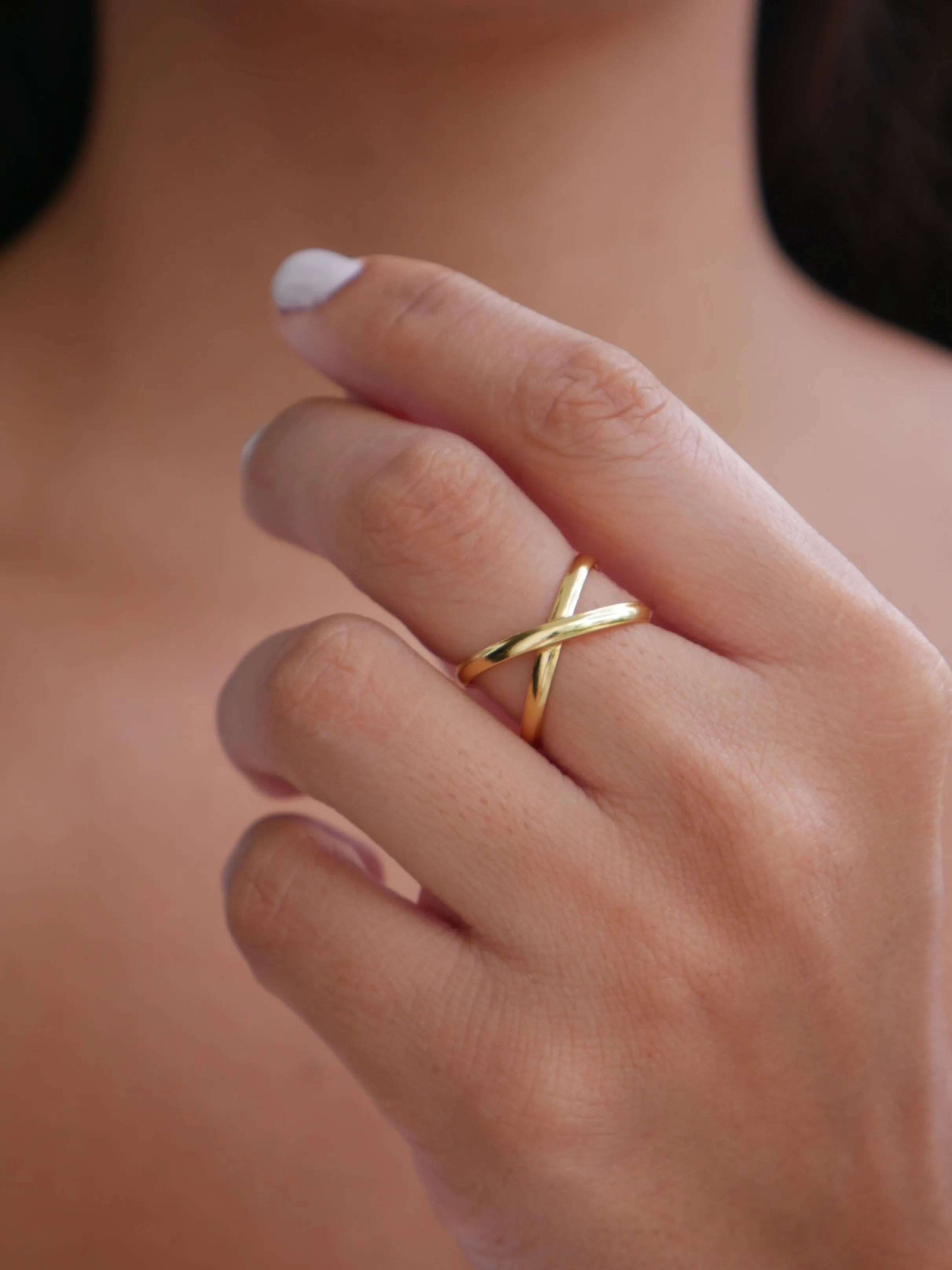 Ex Oh Ring, 18k Gold Plated .925 Sterling Silver X Ring