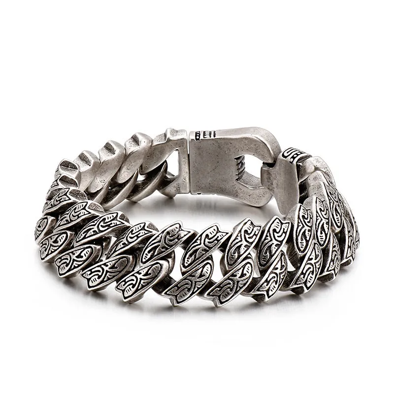 Exaggerated Retro Pattern Stainless Steel Bracelet for Men - Creative Titanium Steel Casting Jewelry Wholesale