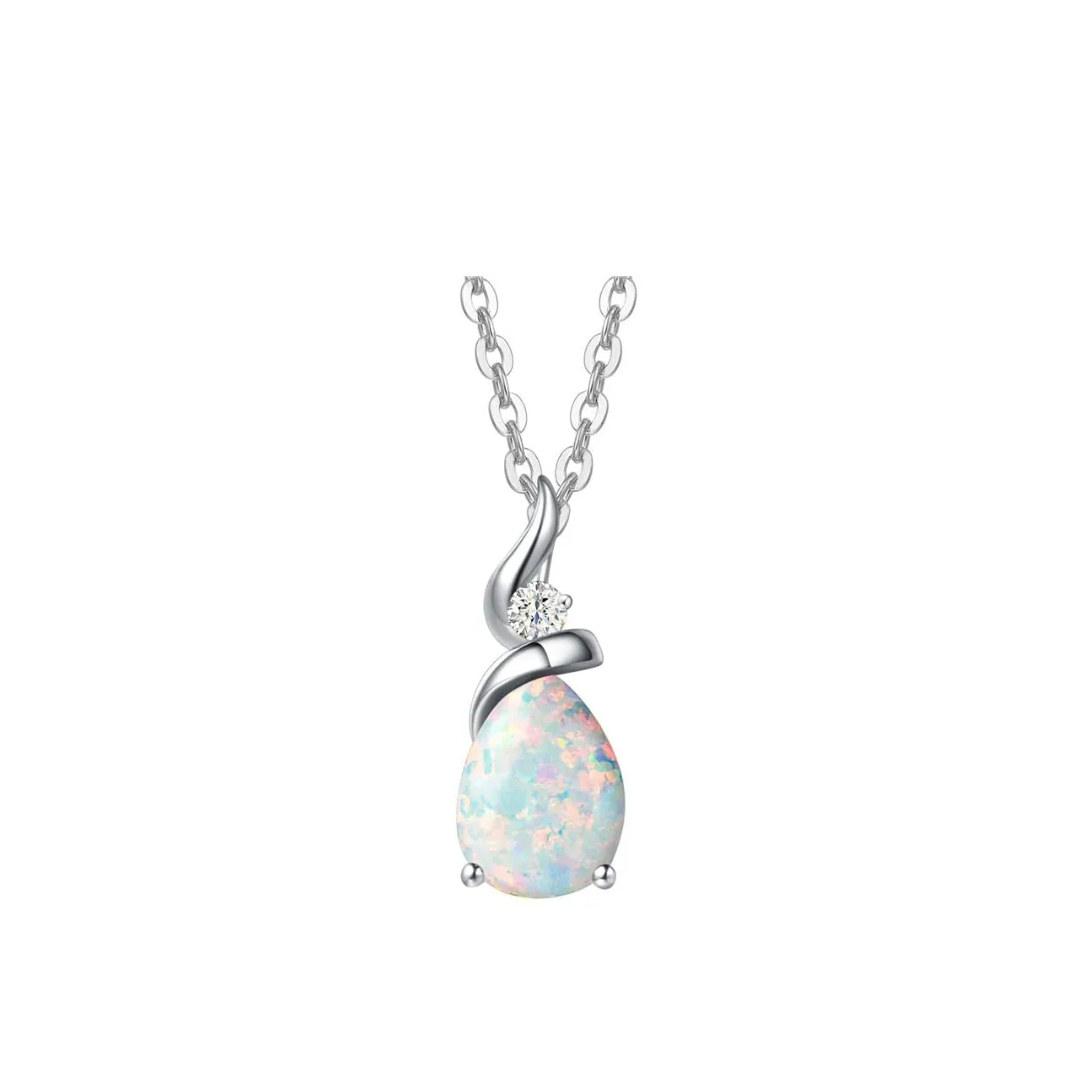 FANCIME "Ribbon" Opal October Gemstone Sterling Silver Necklace