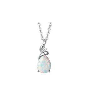 FANCIME "Ribbon" Opal October Gemstone Sterling Silver Necklace